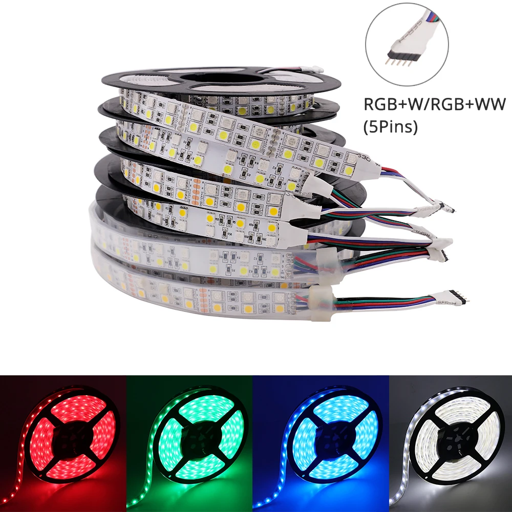 12В 24В двухрядный RGBW RGBWW светодиодный ленточный светильник SMD5050 5 м 600LED