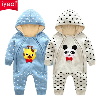 

IYEAL Newborn Knitted Animal Pattern Soft Flannel Inner Baby Sweater Rompers Infant Baby Girl Boy Clothes Warm Hooded Jumpsuit