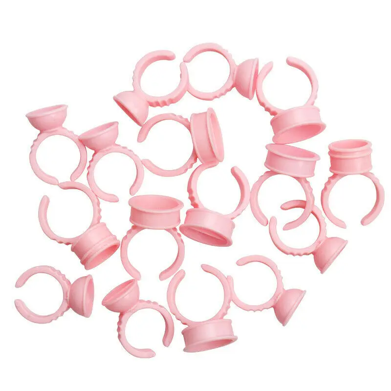 100x Disposable Pink False Eyelash Glue Ring Adhesive Tattoo Pigment Ink Holder Divider/Undivider Permanent Makeup Cups