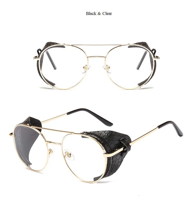 Мужские солнцезащитные очки в черной кожаной оправе с двойным мостом, Ретро стиль, Rero, панк стиль, солнцезащитные очки для женщин, роскошный бренд, стимпанк, круглые оттенки
