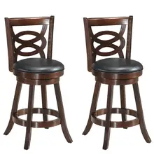 

Costway Set of 2 Bar Stools 24'' Height Wooden Swivel Backed Dining Chair Home Kitchen