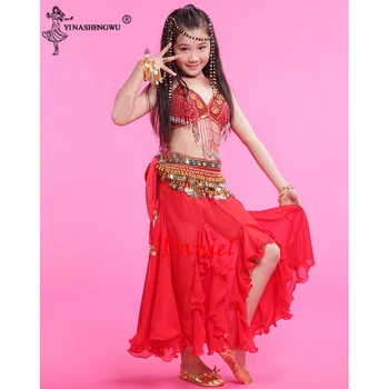

Girls Belly Dance Costumes Set for Kid India Oriental Dance Performance 3piece(bra+dress+waist chain) dresses Stage Clothing