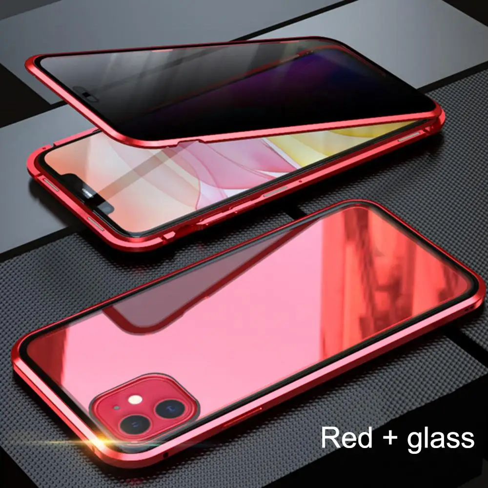 Магнитный адсорбционный металлический чехол для телефона для iPhone 11 Pro MAX 7 8 plus 6 стеклянный Магнитный чехол для iPhone 6 6S plus X XR XS MAX - Цвет: Красный