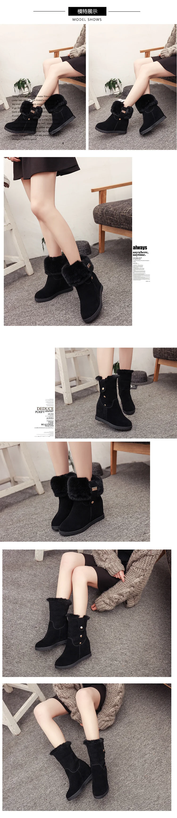 New Wedge Heels Winter Boots Women Warm Fur Boots Black Snow Boots Fashion Ankle Boots Women Shoes Brand Suede Boots