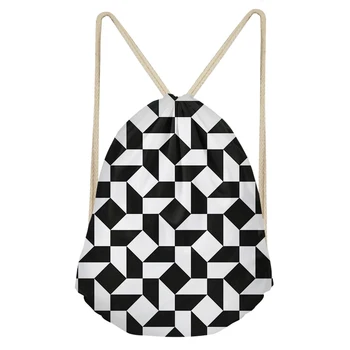 

2020 Black And White Grid Pattern Style Drawstring Bags Square Printing Dust Bag Small Gift Pocket Mochilas Para Niñas Rucksack