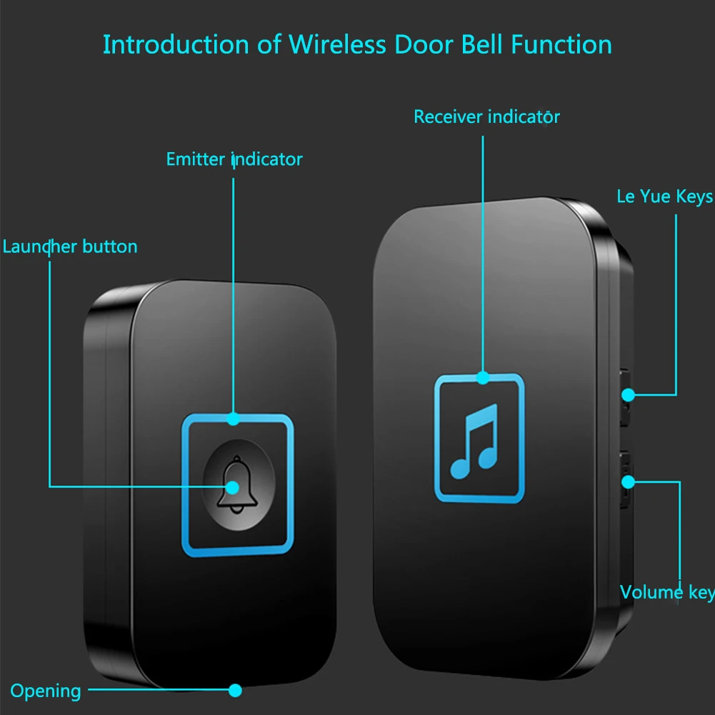 

Transmitter Receiver 60 Chimes Practical Office LED Indicator Durable Waterproof Music Smart Security Doorbell Wireless Home