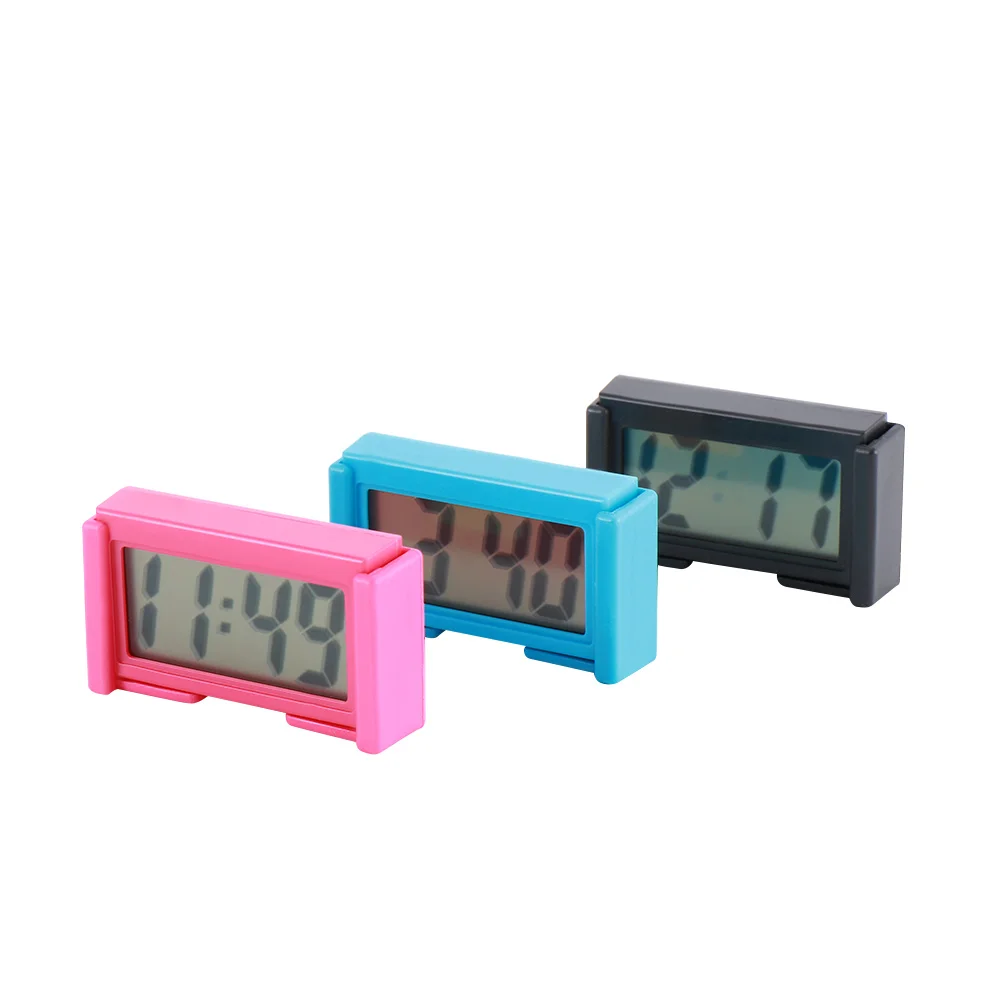 Interior Car Auto Dashboard Desk Digital Clock LCD Screen Self-Adhesive Bracket Car Clock Plastic Mini Time Clock With Battery
