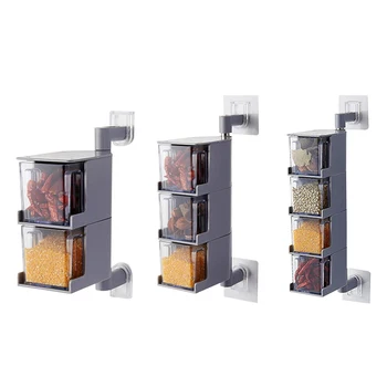 

Salt Sugar Spices Storage Kitchen Wall Seasoning Jar Box Condiment Shelf Rack Creative Kitchen Nail-free Seamless Storage Rack