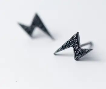 

Real. 100% 925 Sterling Silver Fine Jewelry bLACK Stone lightning Shape Stud Earrings gtle2012