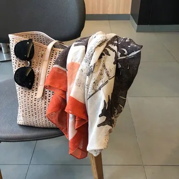 

2020 fashion summer thin silk scarf women's beach towel sunscreen shawl black forest hundred long scarf autumn and winter neck