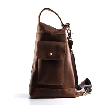 

High Quality Genuine Leather Male Chest Shoulder Crossbody Bags Vintage Men Crazy Horse Cowhide Sling Daypack Backpack Rucksack