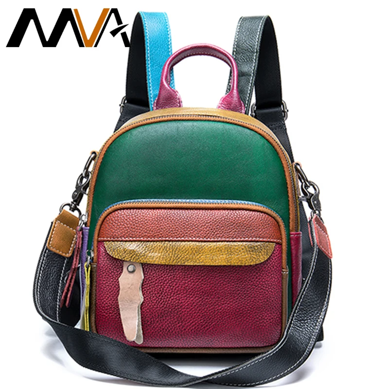 

MVA Genuine Leather Women's Backpack School Bag For Teenage Girls Small Backpack Leather Patchwork Mini Backpacks female