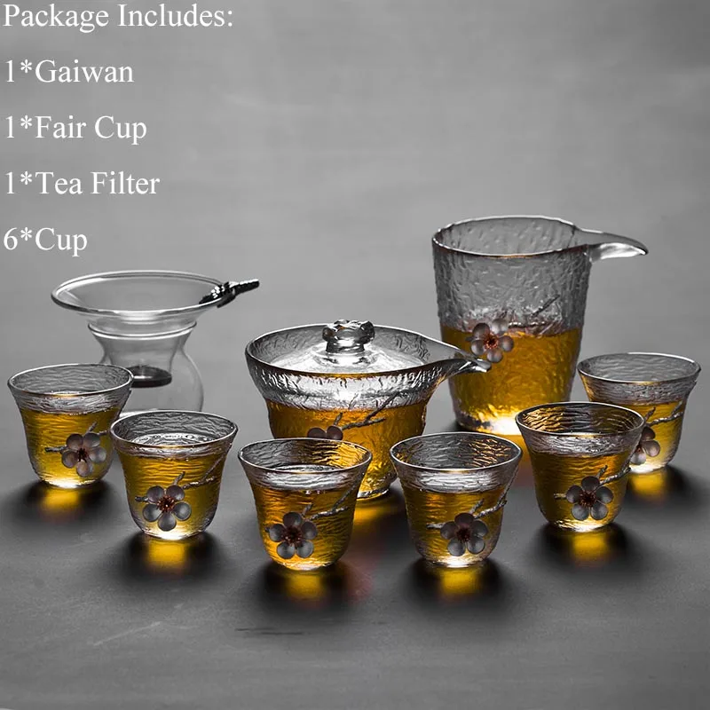 G Жаростойкое прозрачное стекло Gaiwan чайный набор кунг-фу китайский креативный оловянный цветок сливы чайная посуда украшения для дома рукодельные - Цвет: G