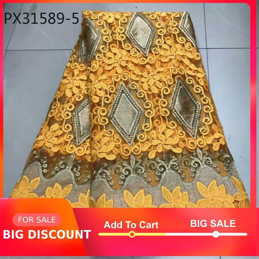 Высококачественное кружевное платье оранжевого цвета ткань с вышивкой шнур