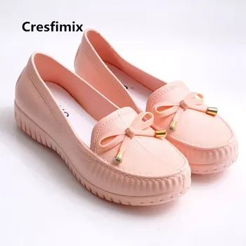 

Cresfimix Women Fashion Sweet Pink Bow Tie Slip on Shoes Ladies Casual High Quality Waterproof Jelly Shoes Cool Flats C5537