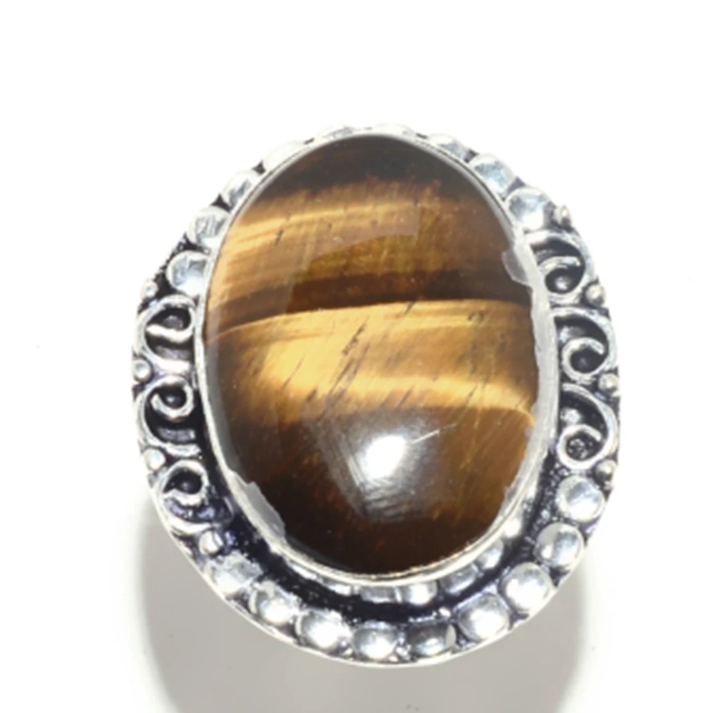 Tiger Eye Ring Silver Overlay over Copper USA Size: 7.75 R5842 | Украшения и аксессуары