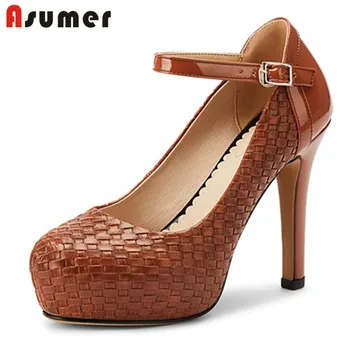 

ASUMER 2020 11cm sexy super high heel platform shoes ladies buckle round toe party wedding shoes spring summer women pumps