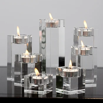 

Newly Candle Holder Clear Glass Crystal Tealight Stand Candlestick Decor European Ornaments TE889
