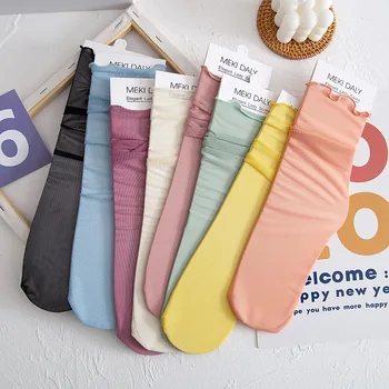 

Lace Women Sock Candy Colors Crew Ladies Socks Breathable Sweet Unisex Thin Casual Soft Cotton Sox Girls Spring Trendy Skarpetki