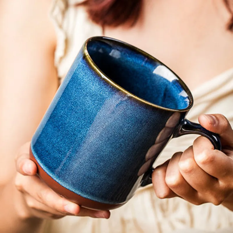 Najtaniej Retro niebieski ceramiczny kubek do kawy 600ml do kawy o dużej pojemności kubek prosty zagęścić kreatywny kubek gorącej wody mleka śniadanie kubek dla dzieci