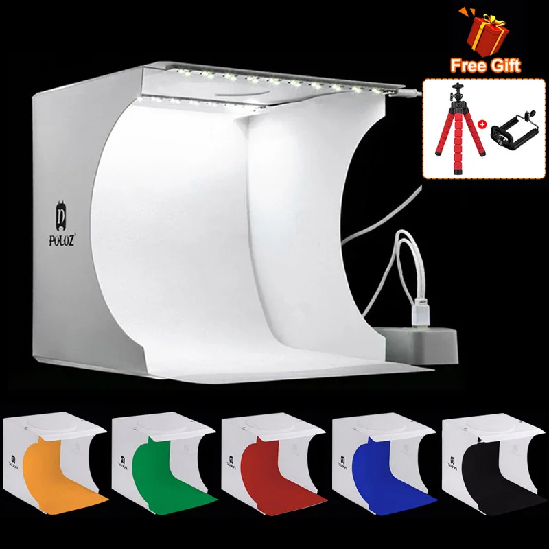 PULUZ 20*20cm 8 Mini Folding Studio Diffuse Soft Box Lightbox With LED Light Black White Photography Background Photo box | Электроника