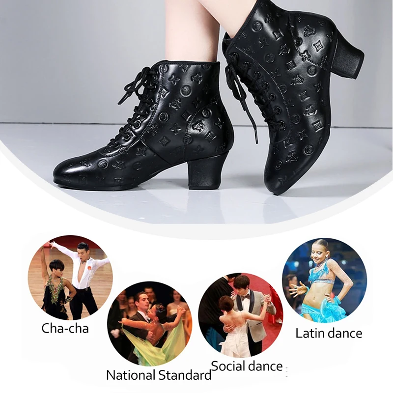 Woman Latin Dance Shoes Short Boots Outdoor Dance Boots Salsa Tango Dancing Shoes For Girls Soft Bottom White Black Ankle