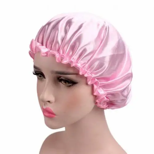 Уход за волосами Ночная шапочка для сна чистый чехол Мягкая атласная шапочка для сна эластичная цветная головная шапка - Цвет: Розовый
