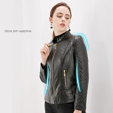 Leather Jacket Women's Autumn Artificial Fur Coat Fitted Long Sleeve Zipper Fashion Clothing Warm Casual Black Solid Elegant