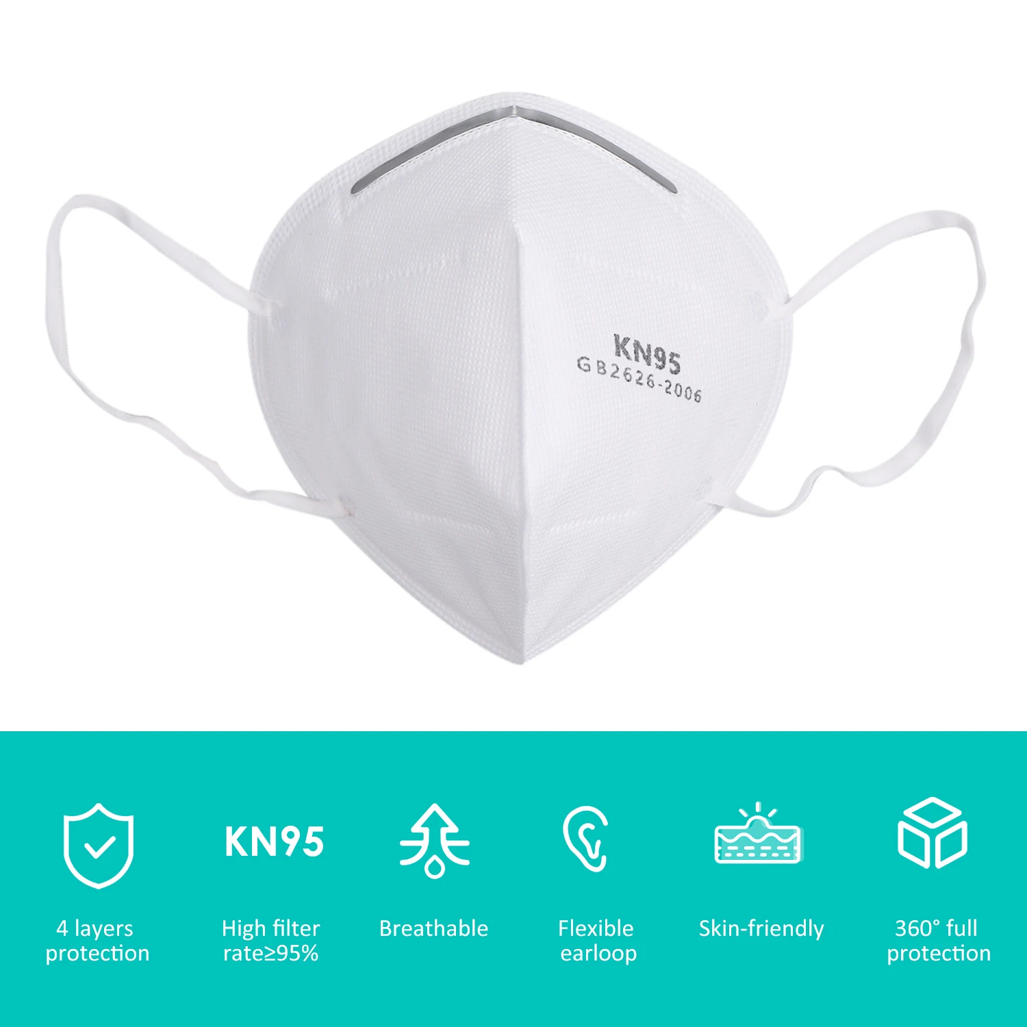 

KN95 Face Mouth Mask Disposable 4-Layer Mask Anti PM2.5 Particle Mouth Ma-sk Breathable Dustproof Flexible Earloop Face Mask