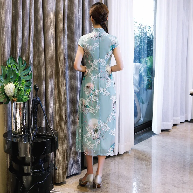 Летнее платье Вьетнам Aodai Cheongsam Ретро стиль ТРАПЕЦИЕВИДНОЕ ПЛАТЬЕ С Коротким