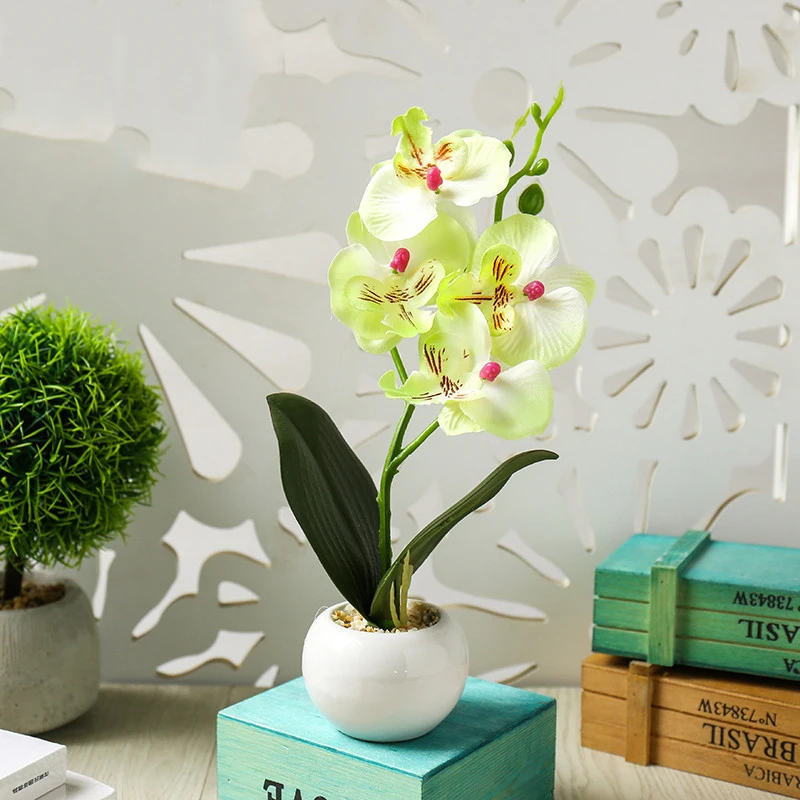 Artificial Flower Four Heads Fake Potted Plant Phalaenopsis Bonsai Decoration Cheap Fake Flowers For Home Wedding Decor Indoor