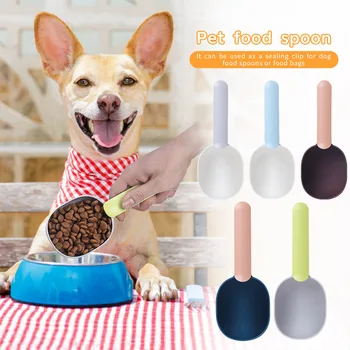 

Pet Feeder Spoon w/ Sealing Bag Clip Cat Dog Scoop Plastic Portable Food Shovel for Household Animal Dogs Decoration