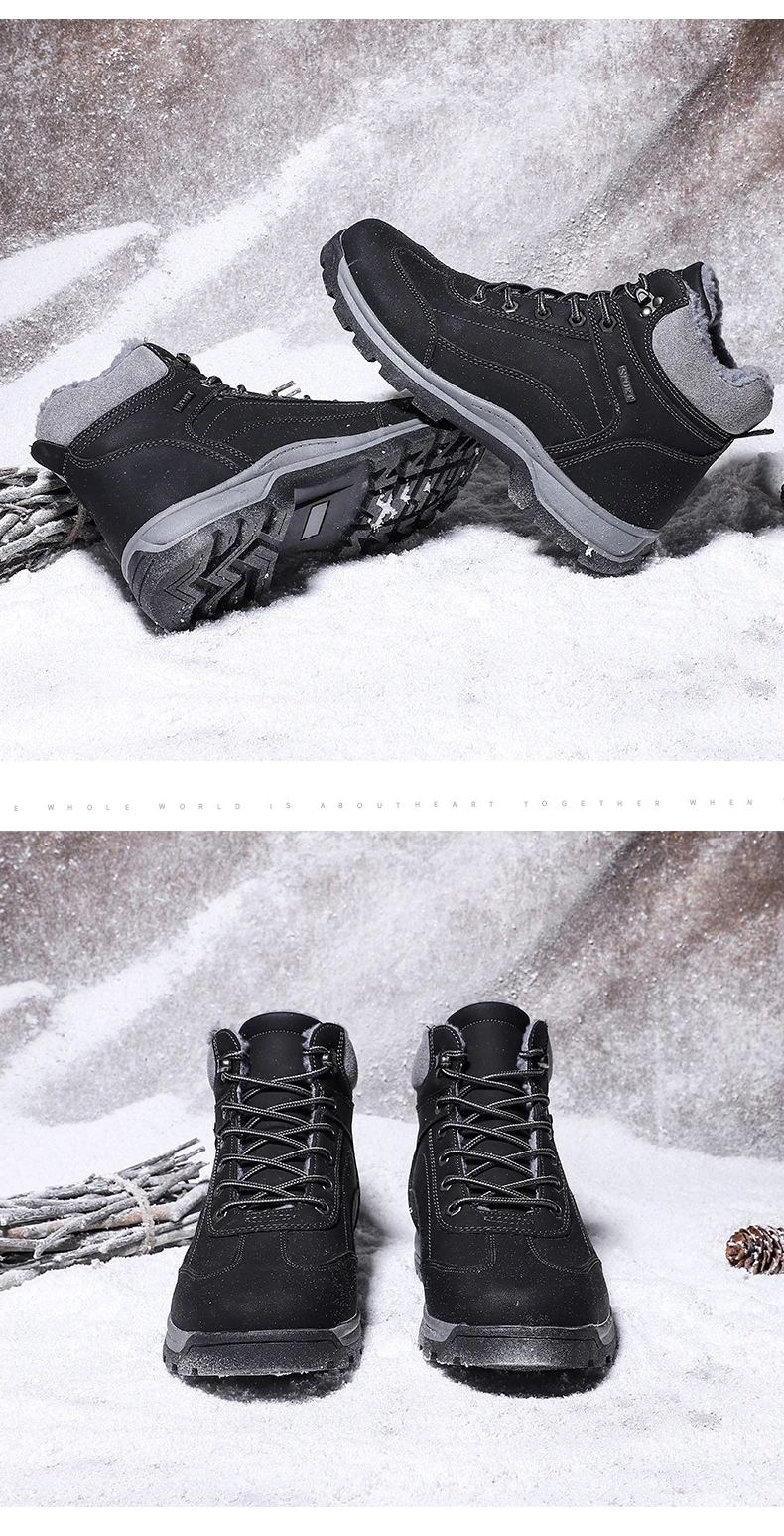 Genuine Leather Men Boots Winter with Fur Waterproof Warm Snow Boots Men Winter Work Casual Shoes Military Ankle Boots JKPUDUN
