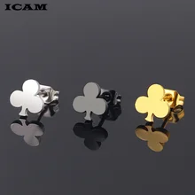 ICAM Новые Три Листья клевера цветок серьги из нержавеющей стали покер клуб Серьги гвоздики для женщин ювелирные изделия подарок
