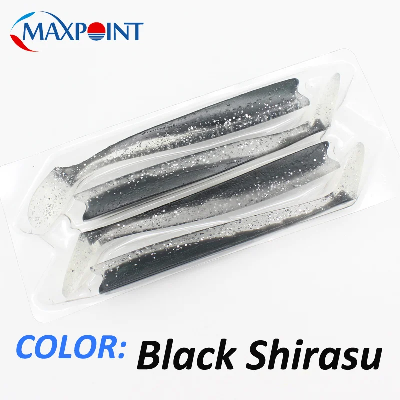 Maxpoint 11 см/4,3 дюймов Мягкая приманка на гибкой виниле Swimbait SAYORI Shad хвост приманки 4 шт./pk мягкие рыболовные приманки наконечник Eel Shad - Цвет: 110 BLACK