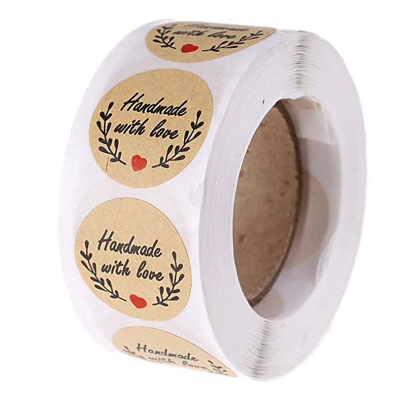 

500 Kraft Paper Olive Handmade with Love Stickers Thank You Seal Labels Cute Sticker Kawaii for Stationery Stickers Scrapbooking