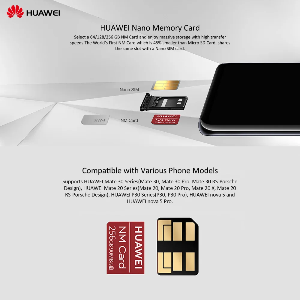 Huawei NM карта 90 МБ/с./с 64 Гб/128 ГБ/256 ГБ применяется к Mate20 Pro Mate20 X P30 huawei USB3.1 Gen 1 Nano считыватель карт памяти
