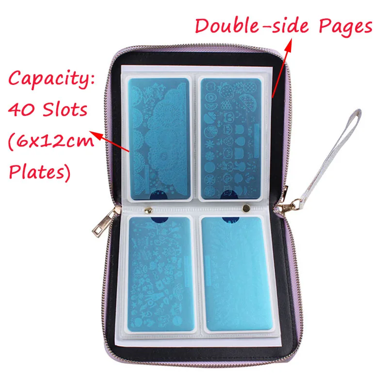 Preise Finger Engel 120 Slots Nail art Stempel Platte Stanzen Fall Doppel reißverschluss Laser Silber Nagel Vorlage Organizer Halter Tasche # FJH12