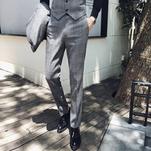 Модный бутик мужской Клетчатый Повседневный Деловой брючный костюм мужской высококачественный бренд плед тонкие повседневные брюки свадебное платье