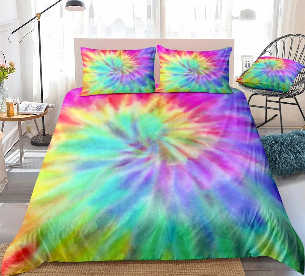 Rainbow Tye-Dye bed with pillow.