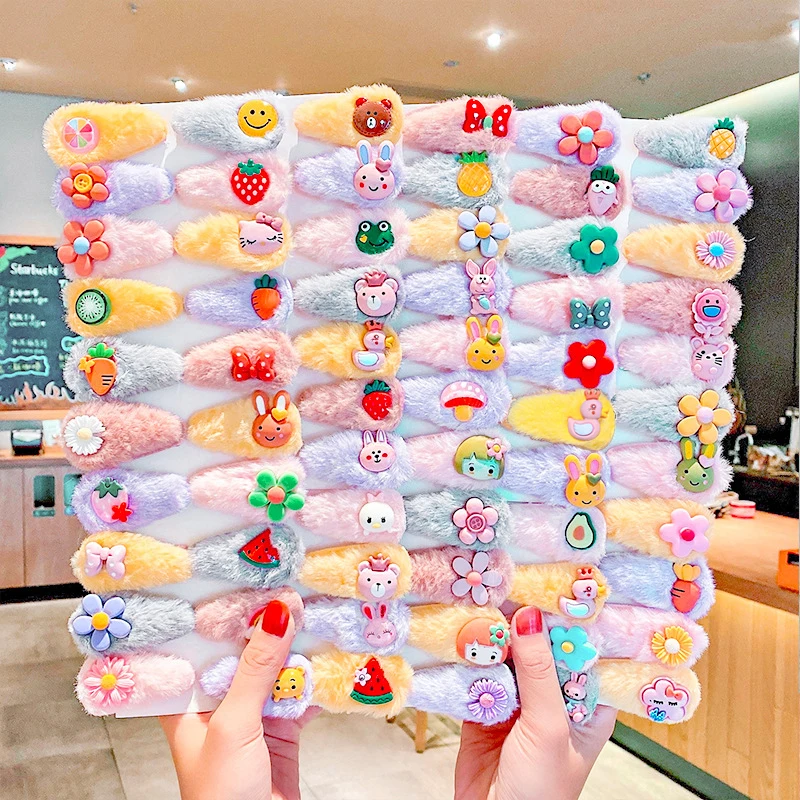 

5 Pcs/Set Children Girls Lovely Cute Fruit Hariy Hair Clips Rainbow Rabbit Cartton Kids Girls Hair Accessories Headwear Hairpins
