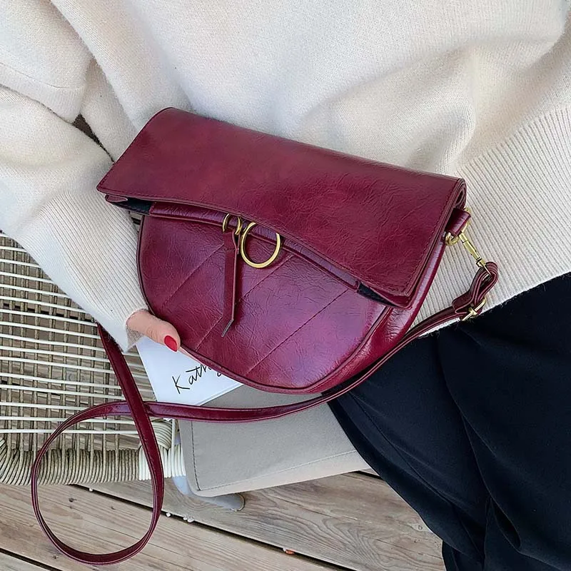 

Solid Color Pu Leather Semicircular Crossbody Bags For Women 2019 Lady Shoulder Messenger Bag Female Travel Handbags