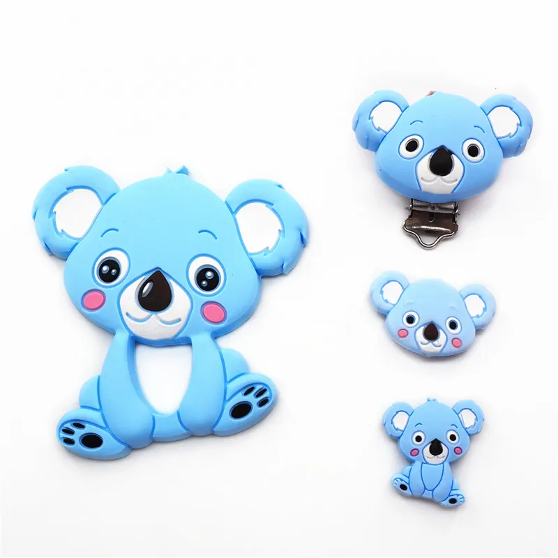 Chengkai силиконовый коала Прорезыватель для зубов, набор зажимов, сделай сам, детский душ, жевательная Подвеска для кормления, сенсорные прорезыватели, кольцо для соски, игрушка - Цвет: Blue