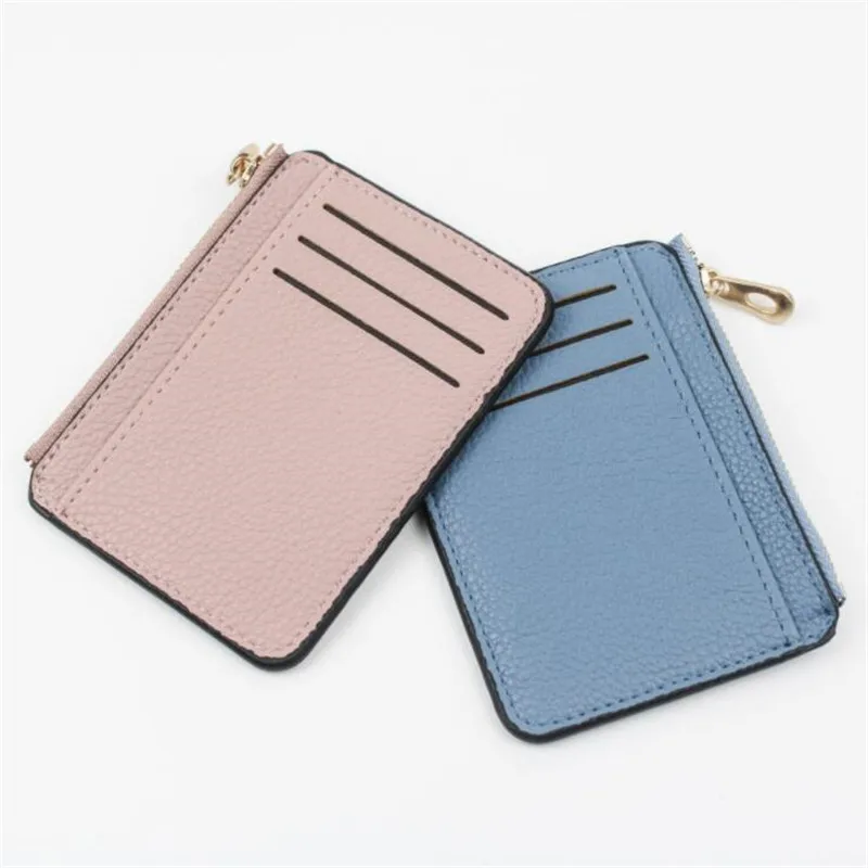 Portafoglio sottile portamonete in pelle PU porta carte da donna in pelle con cerniera Unisex porta biglietti da visita porta carte di credito Mini da uomo - immagine 5