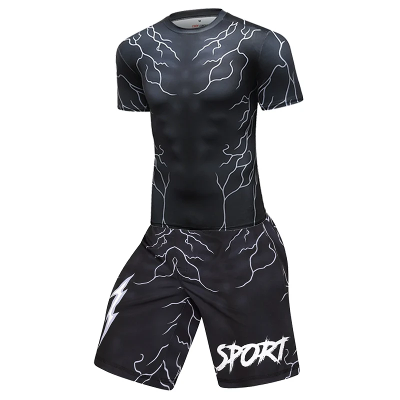BJJ MMA спортивный костюм Рашгард джиу джитсу компрессионные Майки+ штаны Боксерский набор Муай Тай беговые футболки брюки костюмы для кунг-фу - Цвет: DD-07