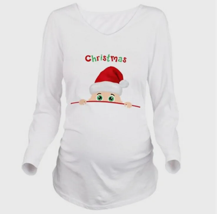 Г. Осенняя женская футболка с объемным рисунком футболка с рождественским рисунком для беременных с длинными рукавами, милая детская футболка с принтом попки топы для беременных, одежда - Цвет: White Christmas
