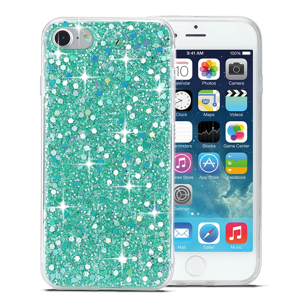 green LLZ. COQUE милый Алмазный чехол для телефона для IPhone 11 Pro XS Max XR X 6 6S Plus 5 5S SE 7 8 Plus Блестящий силиконовый чехол Funda Capas - Цвет: green