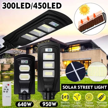 

950W/640W/320W LED Solar Street Light with Remote Control Dusk to Dawn Waterproof IP65 Radar Sensor Outdoor Garden Wall Lamp