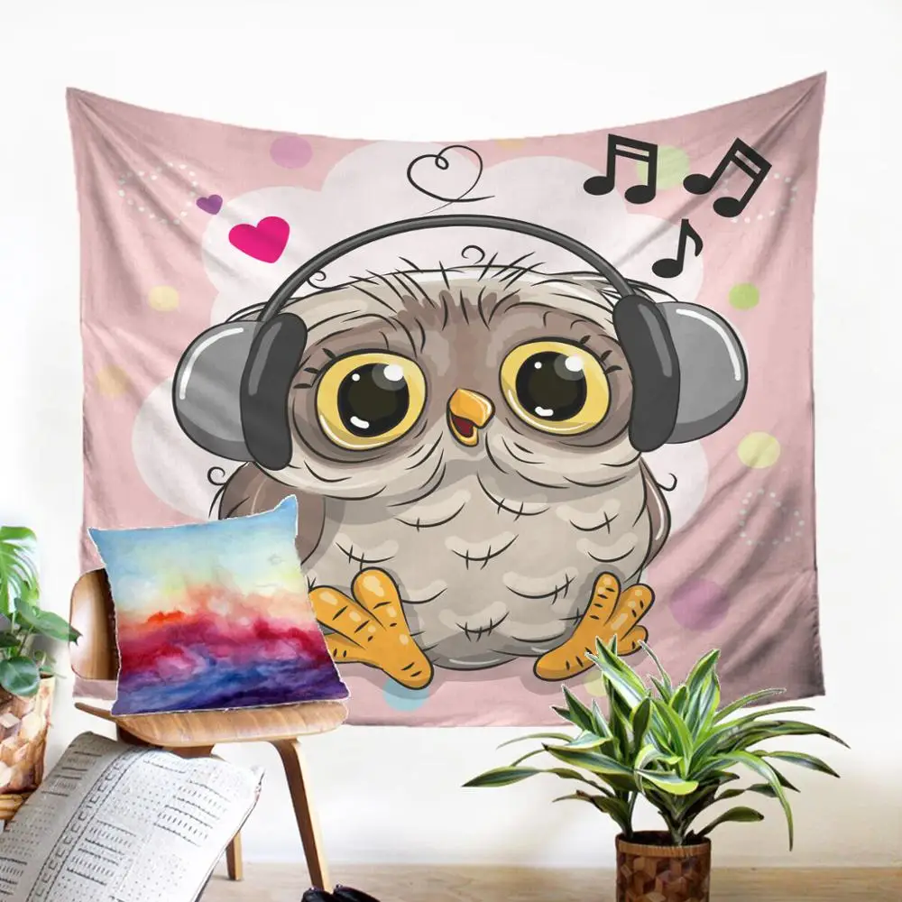 Cute Owl Настенный гобелен с рисунком милой Ночной Совы, ковер высокого качества, панель макраме, Современное украшение для дома, декор в общежитии - Цвет: Cute Owl