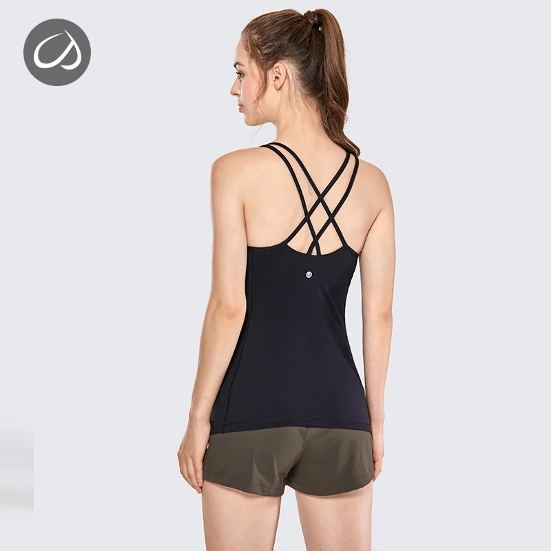 

CRZ YOGA Women Brushed Naked Feeling Tank Top Strappy Back Yoga Top with Built-in Bra